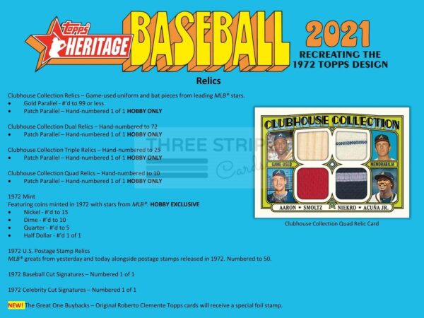 MLB 2021 Topps Heritage Baseball Hobby Box - Image 7