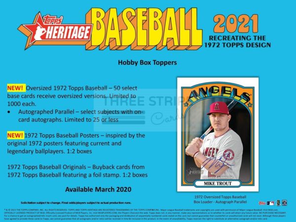 MLB 2021 Topps Heritage Baseball Hobby Box - Image 8